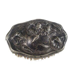 Repousse Art Nouveau Clothing Brush Silverplate Natural Bristles Vintage READ